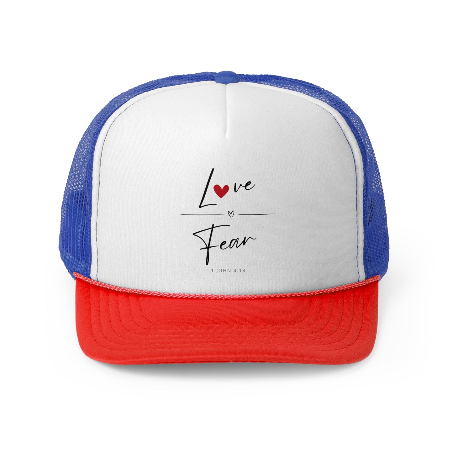 Christian Hats Love Over Fear Jesus Hat Rope Hat Christian Merch Jesus Apparel Christian Streetwear Trucker Hat Christian Spiritual Gifts