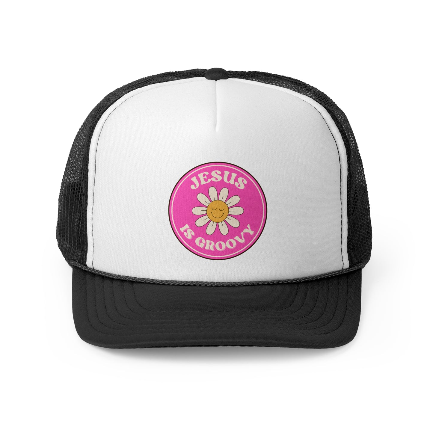 Christian Hats JESUS IS GROOVY Pink Retro Rope Hat Christian Merch Jesus Apparel Christian Streetwear Trucker Hat Christian Spiritual Gifts